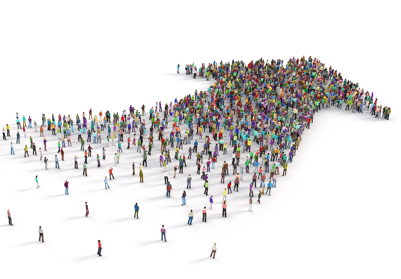 eople crowd in form of arrow on a white background. 3d illustration alternate text for this image